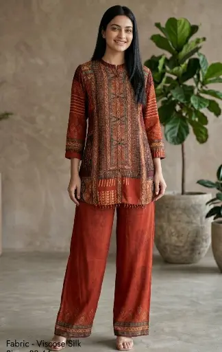 Rust Heritage Viscose Silk Co-Ord Set