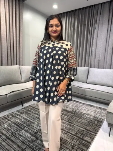 Retro Polka Dot Viscose Muslin Tunic