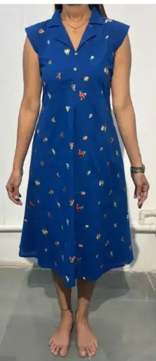Royal Blue Floral Embroidered Cotton Dress