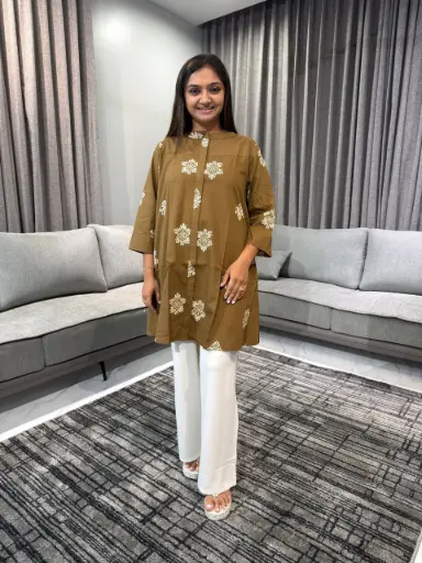 Cocoa Charm Printed Cotton Tunic