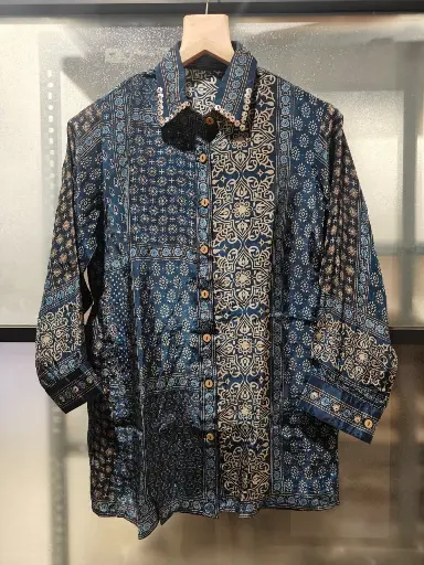 Midnight Ajrakh Crepe Shirt