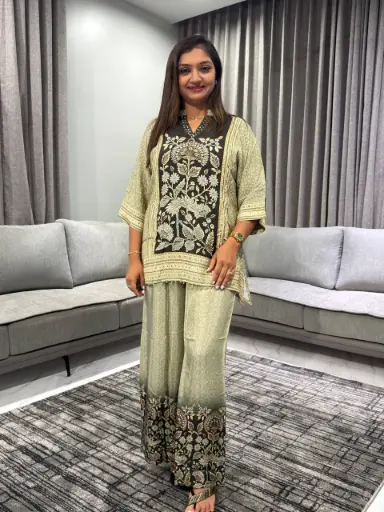 Sage Bloom Muslin Silk Co-Ord Set