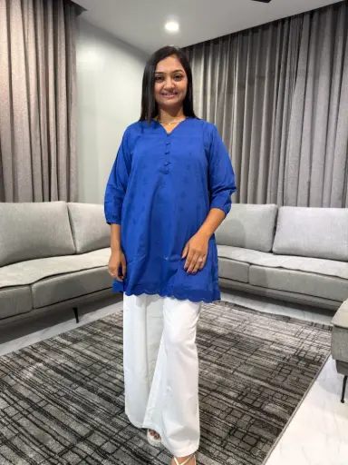 Royal Blue Pure Cotton Embroidered Tunic