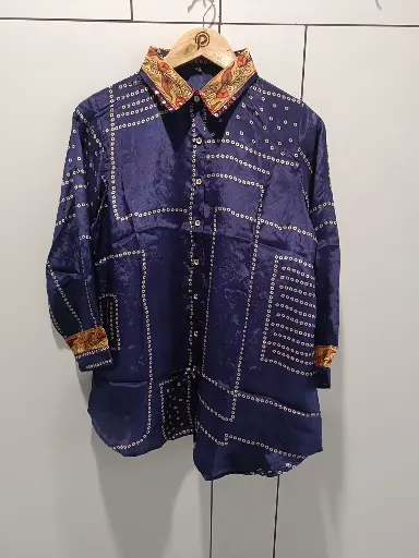 [2347] Royal Indigo Natural Crepe Printed Shirt