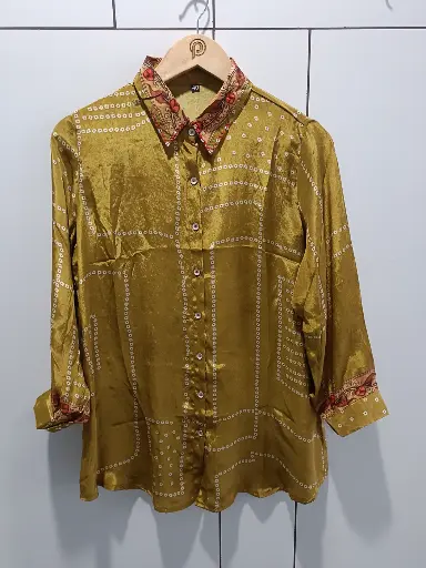 [2349] Mustard Gold Natural Crepe Designer Shirt