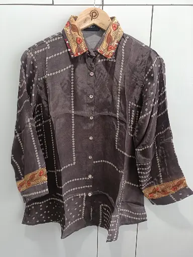 [2356] Smoky Taupe Natural Crepe Designer Shirt