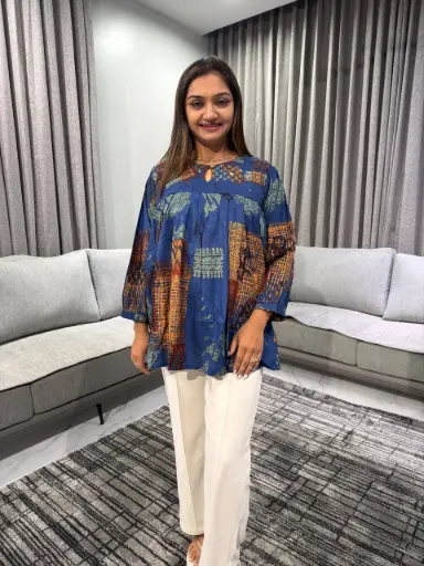 [2370] Indigo Artisan Pure Cotton Top