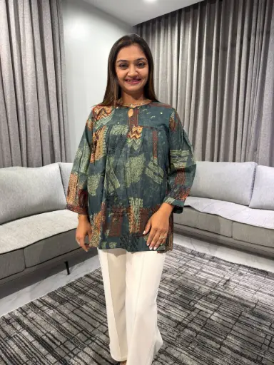 [2371] Forest Artisan Pure Cotton Top