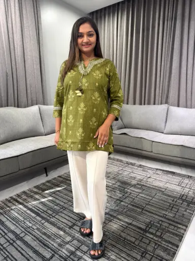 [2377] Olive Blossom Pure Cotton Tunic