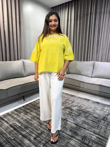 [2383] Mustard Meadow Embroidered Top