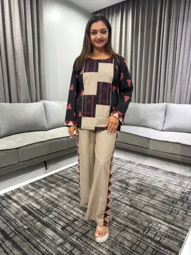 [2392] Geometric Grace Pure Cotton Co-ord Set