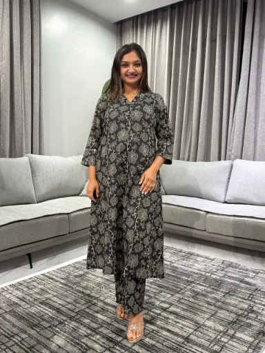 [2395] Midnight Bloom Pure Cotton 2-Piece Kurta Set