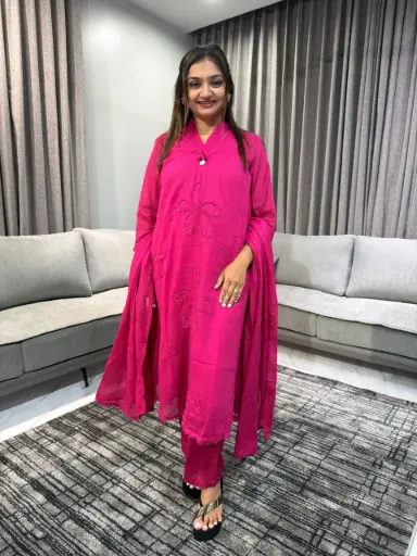 [2400] Fuchsia Blossom Pure Cotton 3-Piece Suit Set