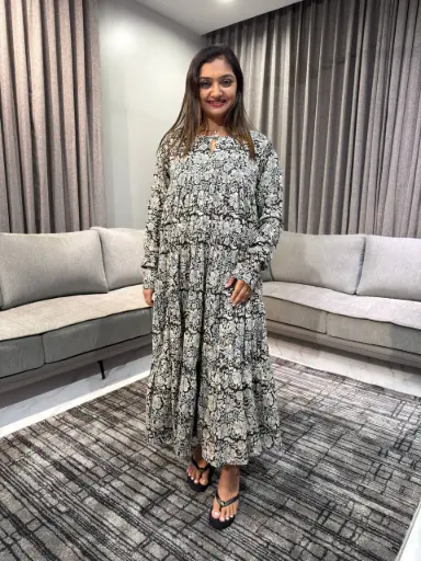 [2401] Black Paisley Printed Pure Cotton Anarkali Kurta