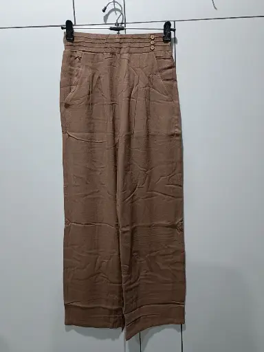 [2418] Mocha Brown Imported Linen Wide Leg Palazzo