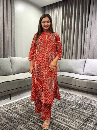 [2455] Ruby Paisley Pure Cotton Printed Kurta Set