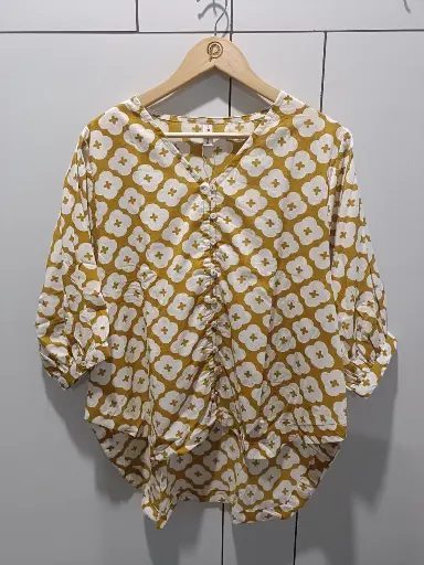 [2441] Mustard Bloom Pure Cotton Printed Top