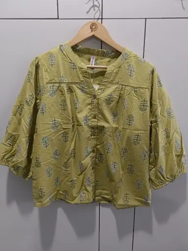 [2440] Olive Leaf Pure Cotton Printed Top