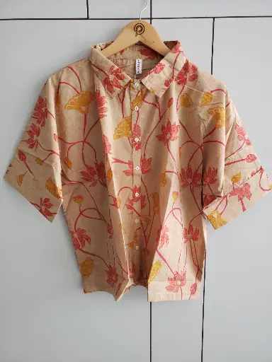 [2435] Lotus Bloom Pure Cotton Printed Shirt Top