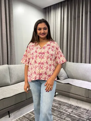 [2436] Pink Sea Turtle Pure Cotton Printed Shirt Top