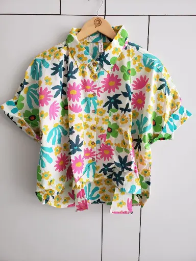 [2438] Bloom Garden Pure Cotton Printed Shirt Top