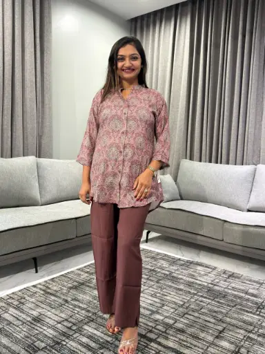 [2467] Mauve Heritage Pure Crepe Co-Ord Set