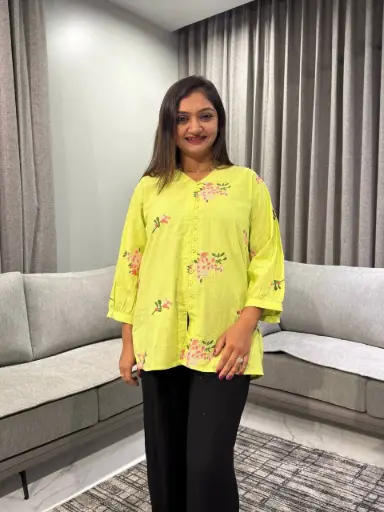 [2468] Lime Blossom Premium Slub Cotton Tunic