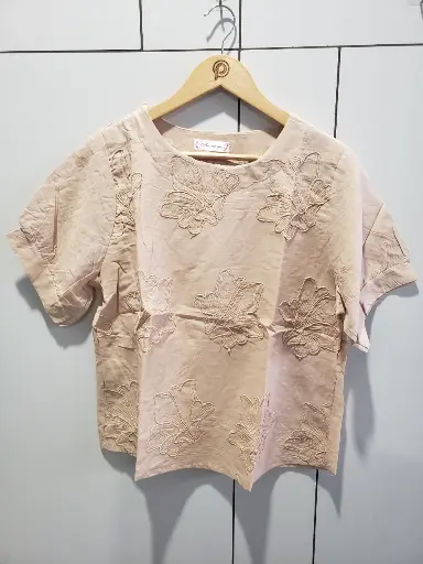 [2494] Nude Blossom Premium Soft Linen Top