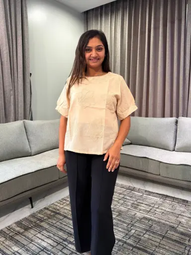 [2494] Nude Blossom Premium Soft Linen Top