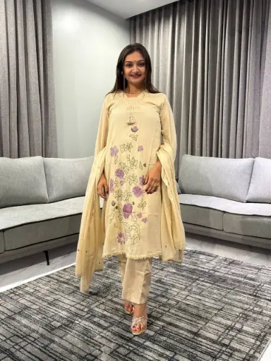 [2503] Ivory Bloom Pure Mull Cotton Suit Set