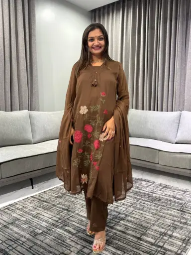 [2504] Cocoa Blossom Pure Mull Cotton Suit Set