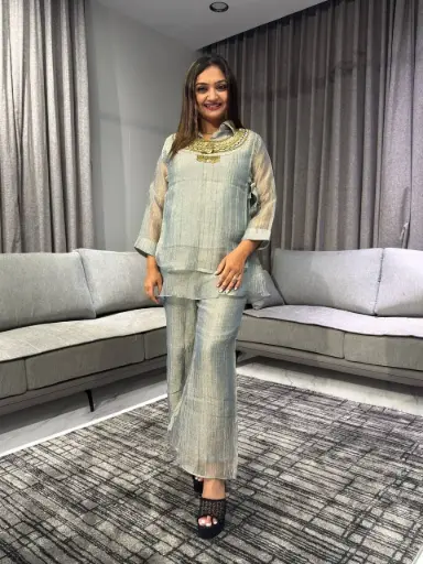 [2521] Smoky Grey Luxe Pure Glass Tissue Co-ord Set