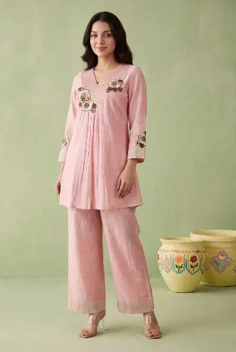 [2523] Blush Bloom Chanderi Silk Co-Ord Set