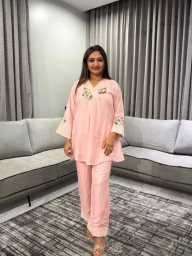 [2523] Blush Bloom Chanderi Silk Co-Ord Set