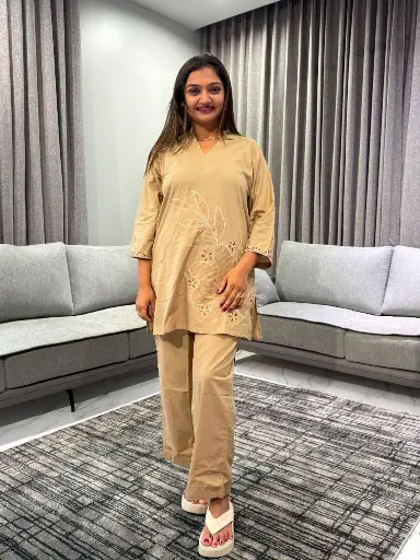 [2525] Sand Bloom Pure Cotton Co-Ord Set