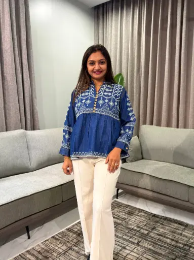 [2531] Indigo Heritage Embroidered Denim Top