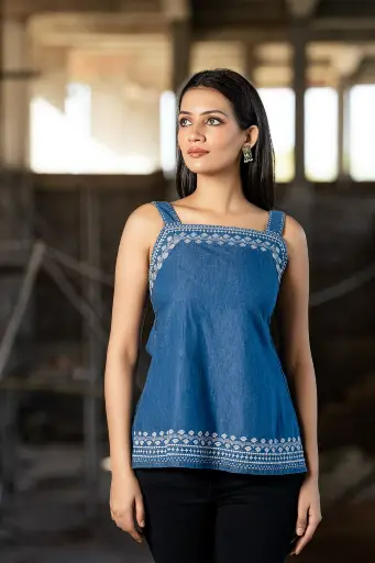 [2532] Indigo Breeze Soft Denim Cami Top
