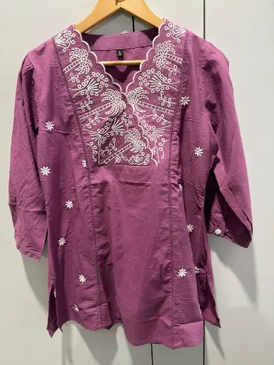 [2549] Mauve Purple Embroidered Cotton Tunic Top