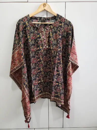 [2567] Midnight Heritage Natural Crepe Kaftan Top