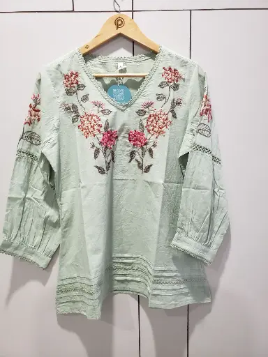 [2619] Blush Bloom Premium Mull Mull Cotton Embroidered Top