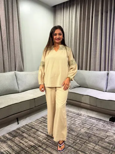 [2639] Premium Textured Viscose Embroidered Co-Ord Set