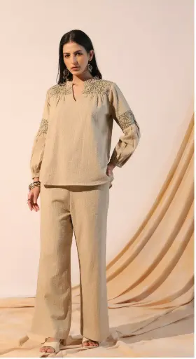 [2639] Premium Textured Viscose Embroidered Co-Ord Set