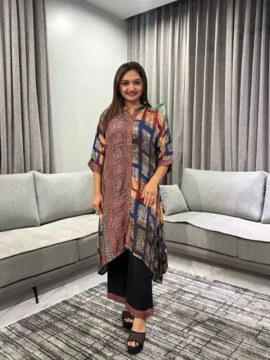 [2650] Heritage Check Flared Muslin Set