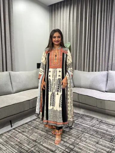 [2654] Black Mandala Print Premium Crepe 3-Piece Set