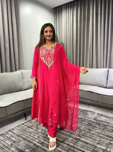 [2658] Royal Magenta Gold Embroidered Kurta Set