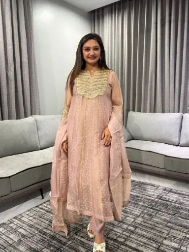 [2667] Mauve Gold Zari Elegance Kurta Set