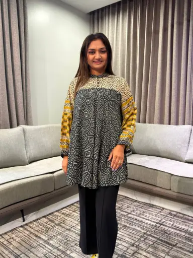 [2699] Mustard Geo Pure Muslin Tunic