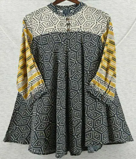 [2699] Mustard Geo Pure Muslin Tunic