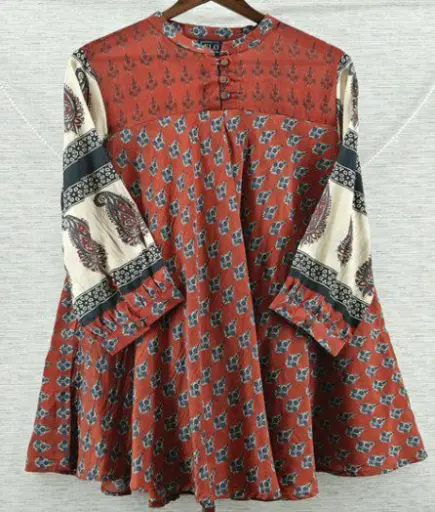 [2701] Premium Terracotta Paisley Muslin Tunic