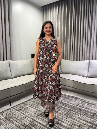 [2706] Floral Wrap-Style Pure Cotton Kurta Palazzo Set
